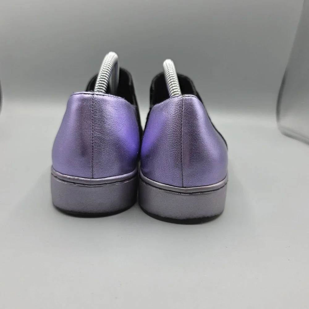 Free People Varsity Sneakers Womens 37 Black Velvet Purple Leather Metallic Shoe